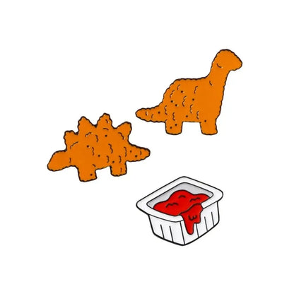 Funny Dino Chicken Nugget 3-Piece Lapel Brooches