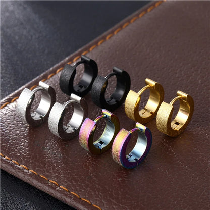 Punk Personality Stainless Steel Matting Circle Earrings For Trend Cool Men-Wannee Fashion Accessory