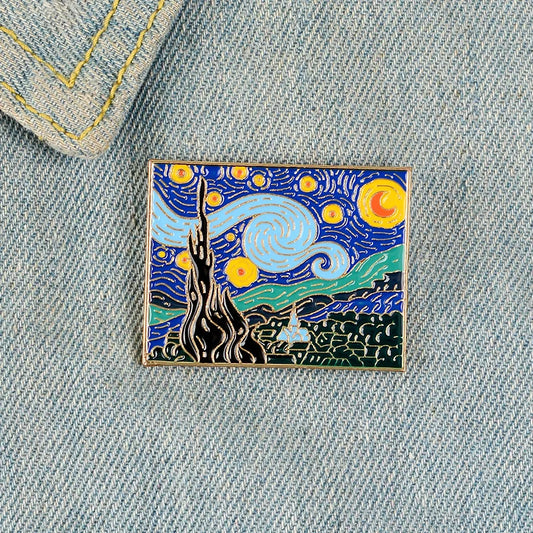 Van Gogh Starry Oil Painting Series Metal Badge Brooch for Friend Backpack-Wannee Fashion Accessory