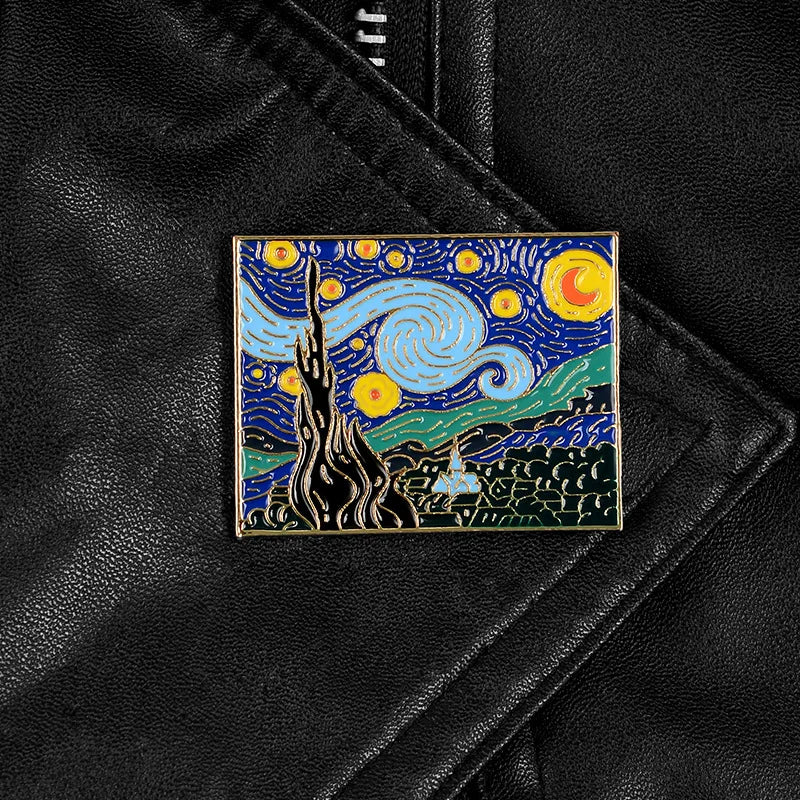 Van Gogh Starry Oil Painting Series Metal Badge Brooch for Friend Backpack-Wannee Fashion Accessory