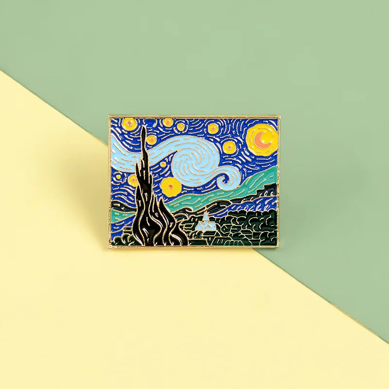 Van Gogh Starry Oil Painting Series Metal Badge Brooch for Friend Backpack-Wannee Fashion Accessory