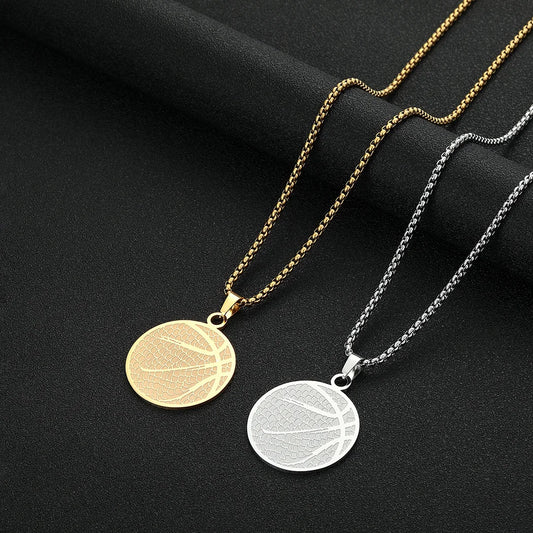 Simple Stainless Steel Basketball Pendant Necklace