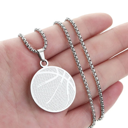 Simple Stainless Steel Basketball Pendant Necklace