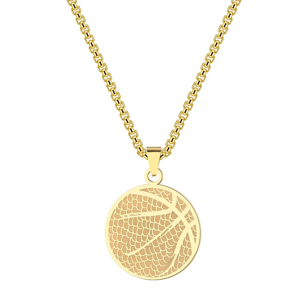 Simple Stainless Steel Basketball Pendant Necklace