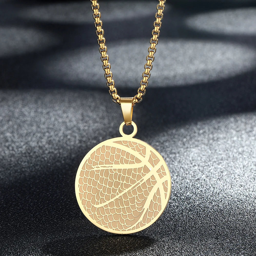 Simple Stainless Steel Basketball Pendant Necklace