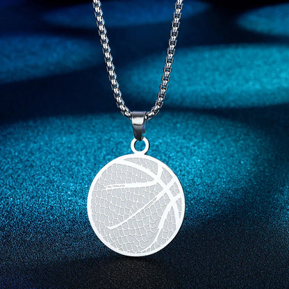 Simple Stainless Steel Basketball Pendant Necklace