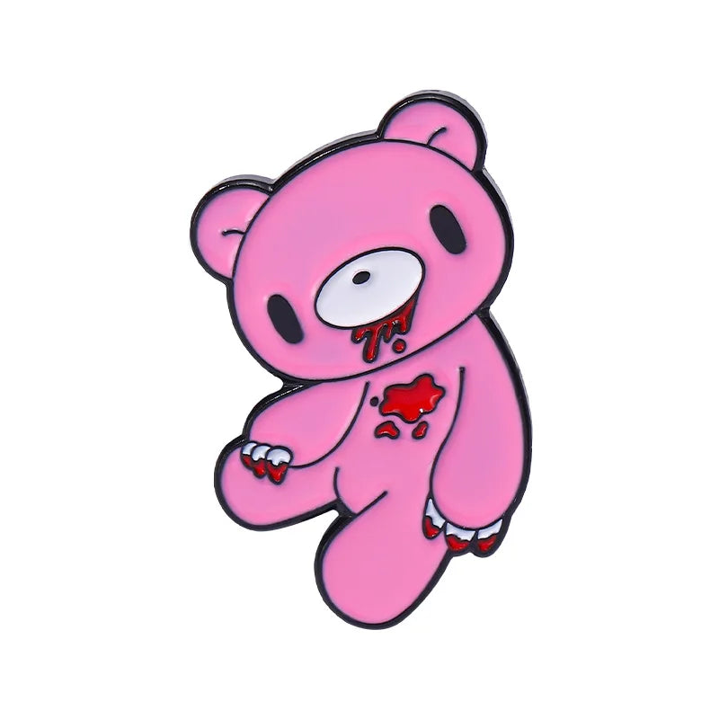 Cartoon Pink Bear Skull Metal Brooch for Friend-Wannee