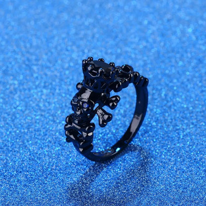 Hot Design Blue Eyes Black Skull Copper Rings for Personality Women-Wannee Punk Accessory