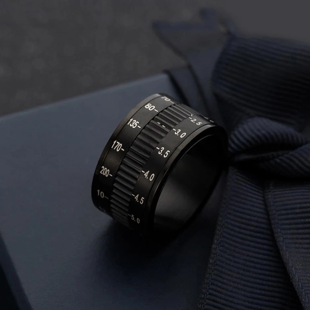 12MM Black Rotatable Camera Lens Rings Titanium Stainless Steel Rings for Trendy Men Women-Wannee Fashion Accessory