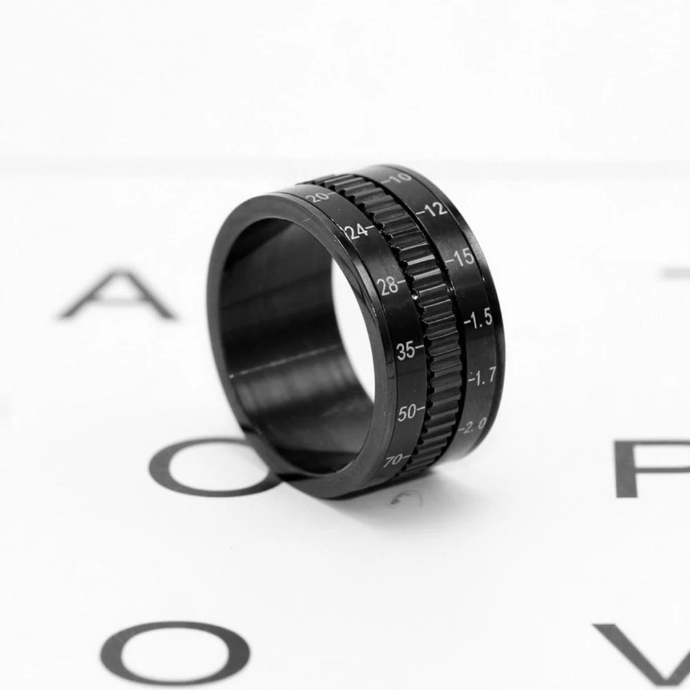 12MM Black Rotatable Camera Lens Rings Titanium Stainless Steel Rings for Trendy Men Women-Wannee Fashion Accessory