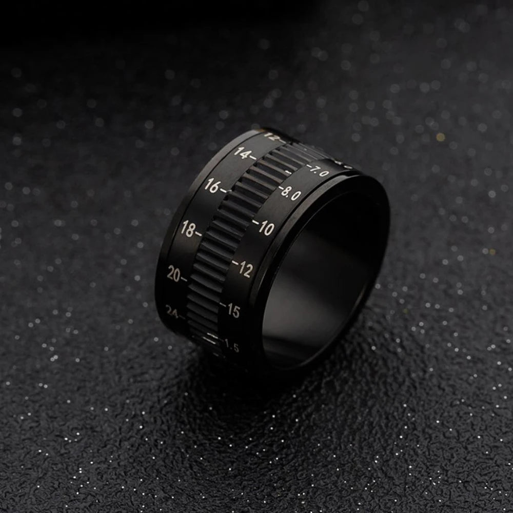 12MM Black Rotatable Camera Lens Rings Titanium Stainless Steel Rings for Trendy Men Women-Wannee Fashion Accessory