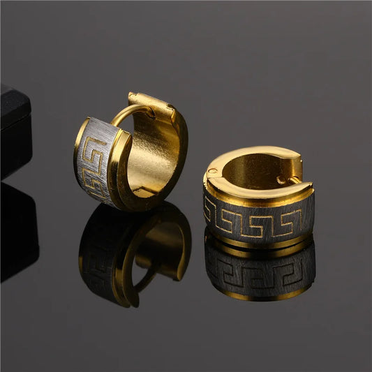 Hot Design Gold Black Silver The Great Wall Stainless Steel Earrings for Fashion Men Women-Wannee Accessory