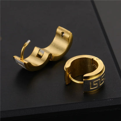 Hot Design Gold Black Silver The Great Wall Stainless Steel Earrings for Fashion Men Women-Wannee Accessory