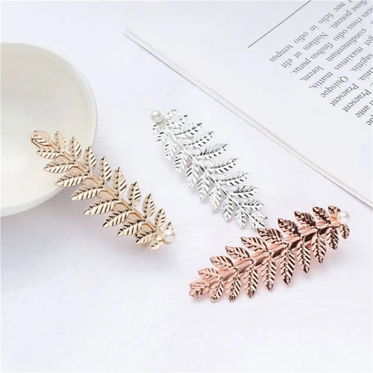 Hot Design Creative Leaf Shape Pearl Metal Hairpin Hair Clip For Trendy Modern Women-Wannee Fashion Accessory