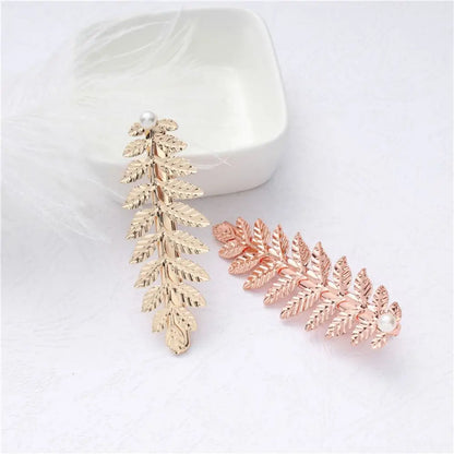 Hot Design Creative Leaf Shape Pearl Metal Hairpin Hair Clip For Trendy Modern Women-Wannee Fashion Accessory