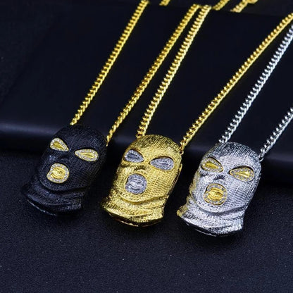 Personality Hip Hop Rhinestone Mask Pendant Necklace for Cool Men Women-Wannee Fashion Jewelry