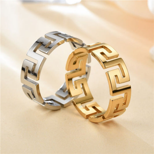 8MM Titanium Stainless Steel Personality The Great Wall Design Ring for Popular Women-Wannee Fashion Accessory