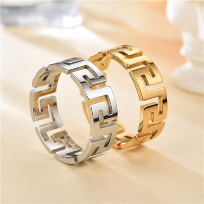 8MM Titanium Stainless Steel Personality The Great Wall Design Ring for Popular Women-Wannee Fashion Accessory