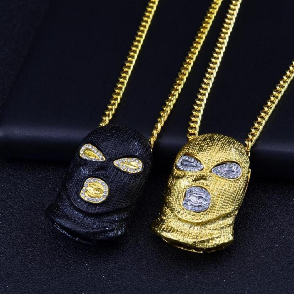 Personality Hip Hop Rhinestone Mask Pendant Necklace for Cool Men Women-Wannee Fashion Jewelry