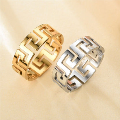 8MM Titanium Stainless Steel Personality The Great Wall Design Ring for Popular Women-Wannee Fashion Accessory