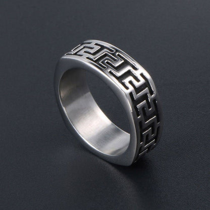 Vintage The Great Wall Titanium Stainless Steel Ring for Personality Men-Wannee Fashion Accessory