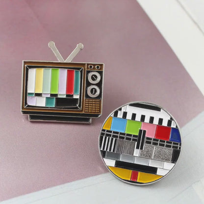 Retro TV Test Card Brooch Duo